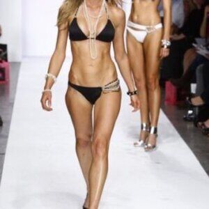 RARE Vintage Beach Bunny Black Jewel Pearl Chains Bikini